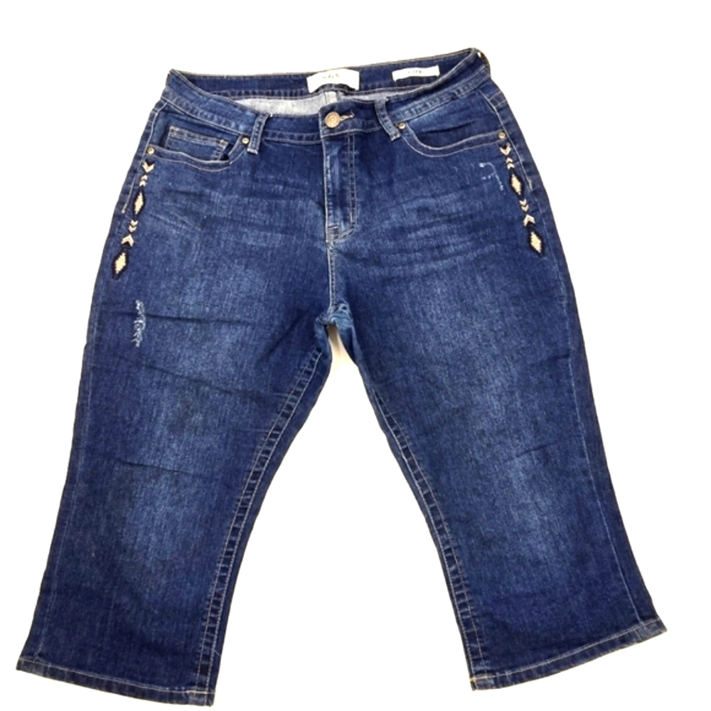 VGS Women's Blue Capri Embroidered Jeans Size 16